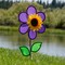 In the Breeze 12 Inch Purple Sunflower Wind Spinner with Leaves - Includes Ground Stake - Colorful Flower for your Yard and Garden